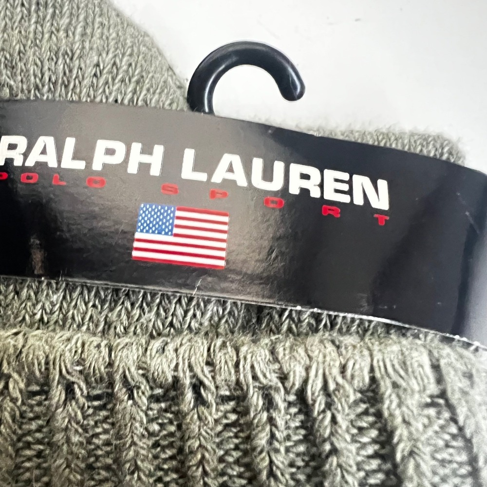 Ralph Lauren Polo Sport Mens Ribbed Crew Socks Moss Heather Green Pony Logo - Picture 2 of 4